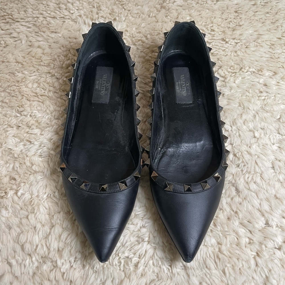 Nappa Rockstud Ballerina Flats 37 Black